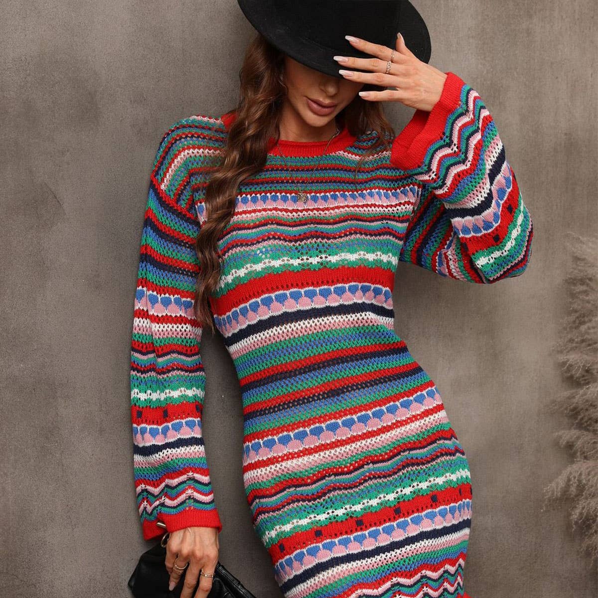 Long knit skirt Crochet rainbow knit dress