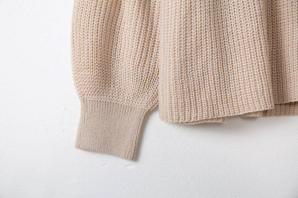 V-NECK SOLID COLOR LONG SLEEVE RUFFLED KNIT