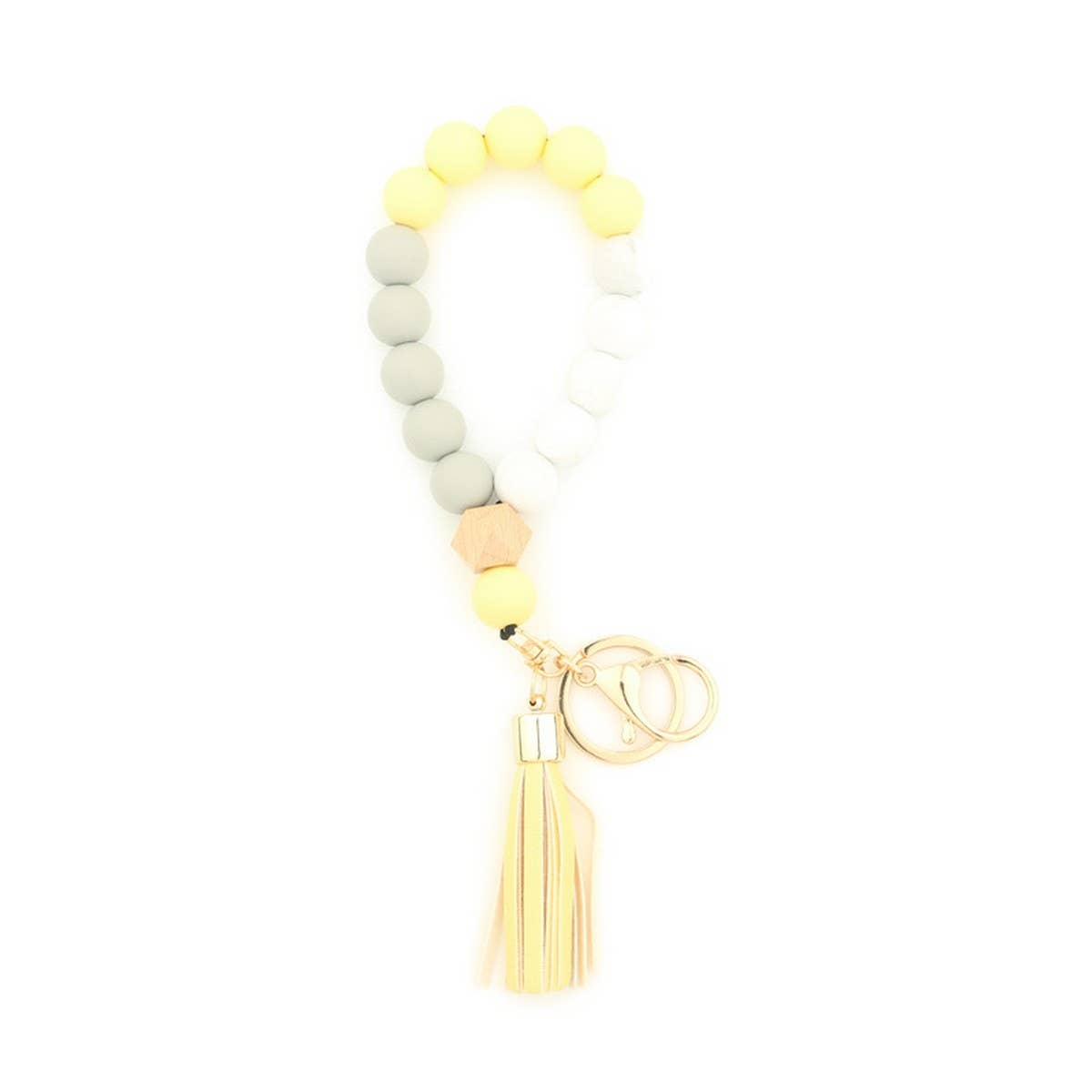 Beech Wood & Silicone Bead Wristlet Keychain_CWMM7006