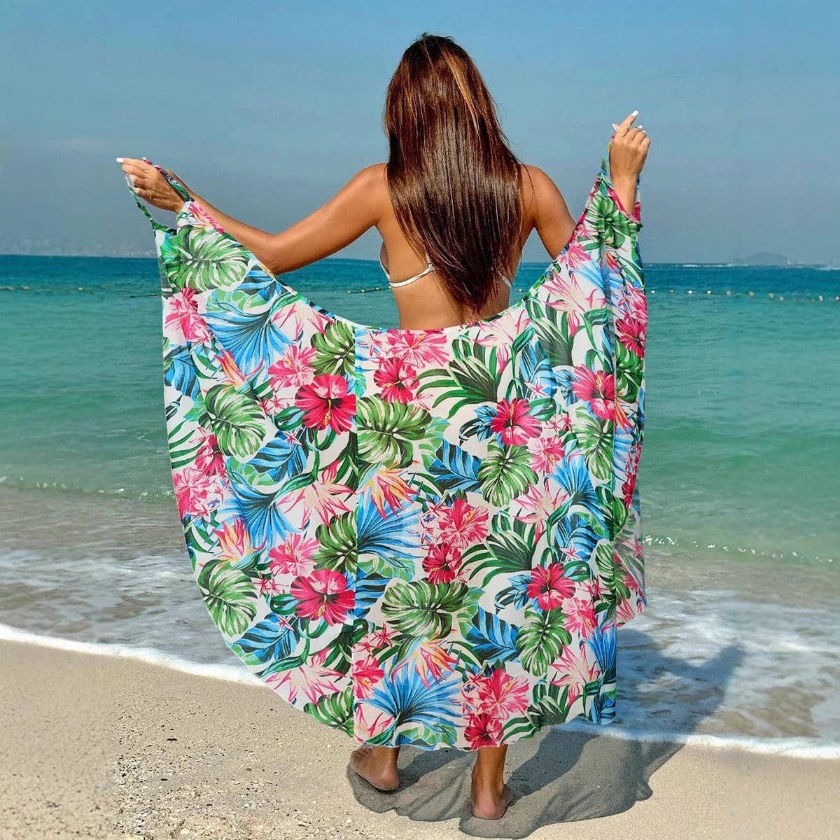 Printed Sling Beach Dress, One-Piece Vacation Wear_CWBLS0474