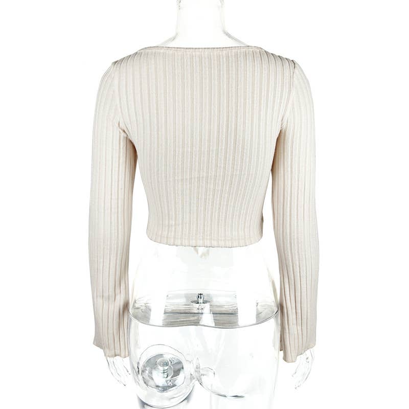 V-NECK TRUMPET SLEEVE SLIM-FIT CROP TOP