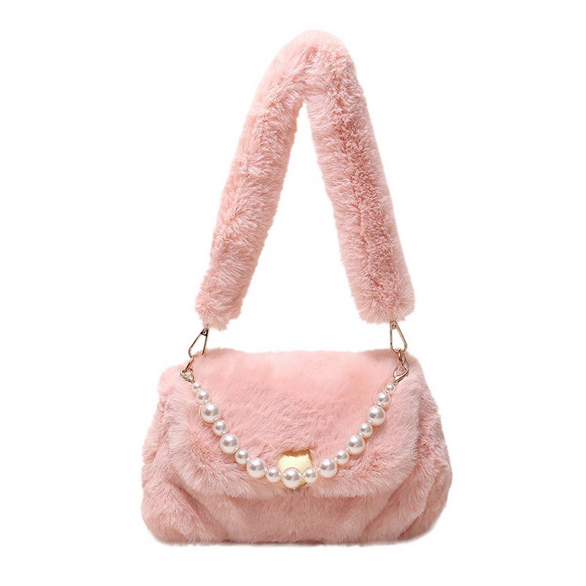 WINTER PEARL CHAIN HAND TOTE SHOULDER PLUSH BAG_CWAB3988