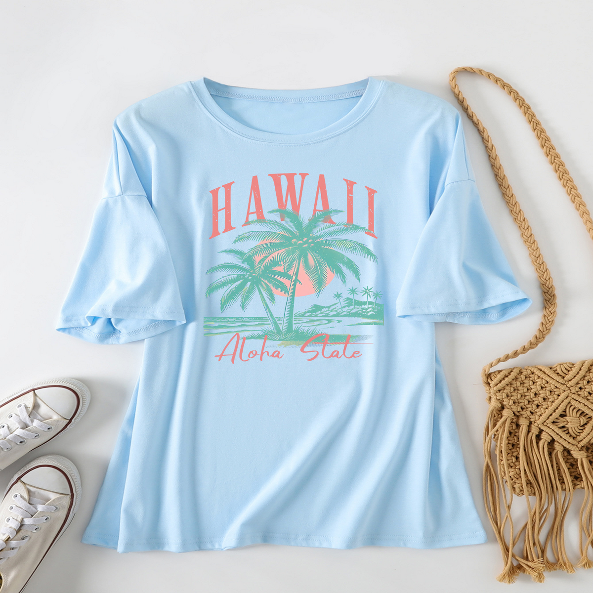 Casual Coconut Tree Tee for Women, Oversized_CWTTS1467
