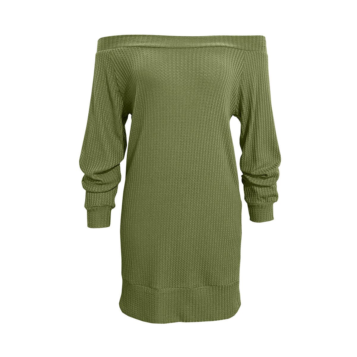 SOLID COLOR LONG-SLEEVED OFF-SHOULDER KNIT DRESS