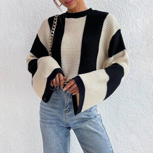 Striped casual sweater with flared sleeves