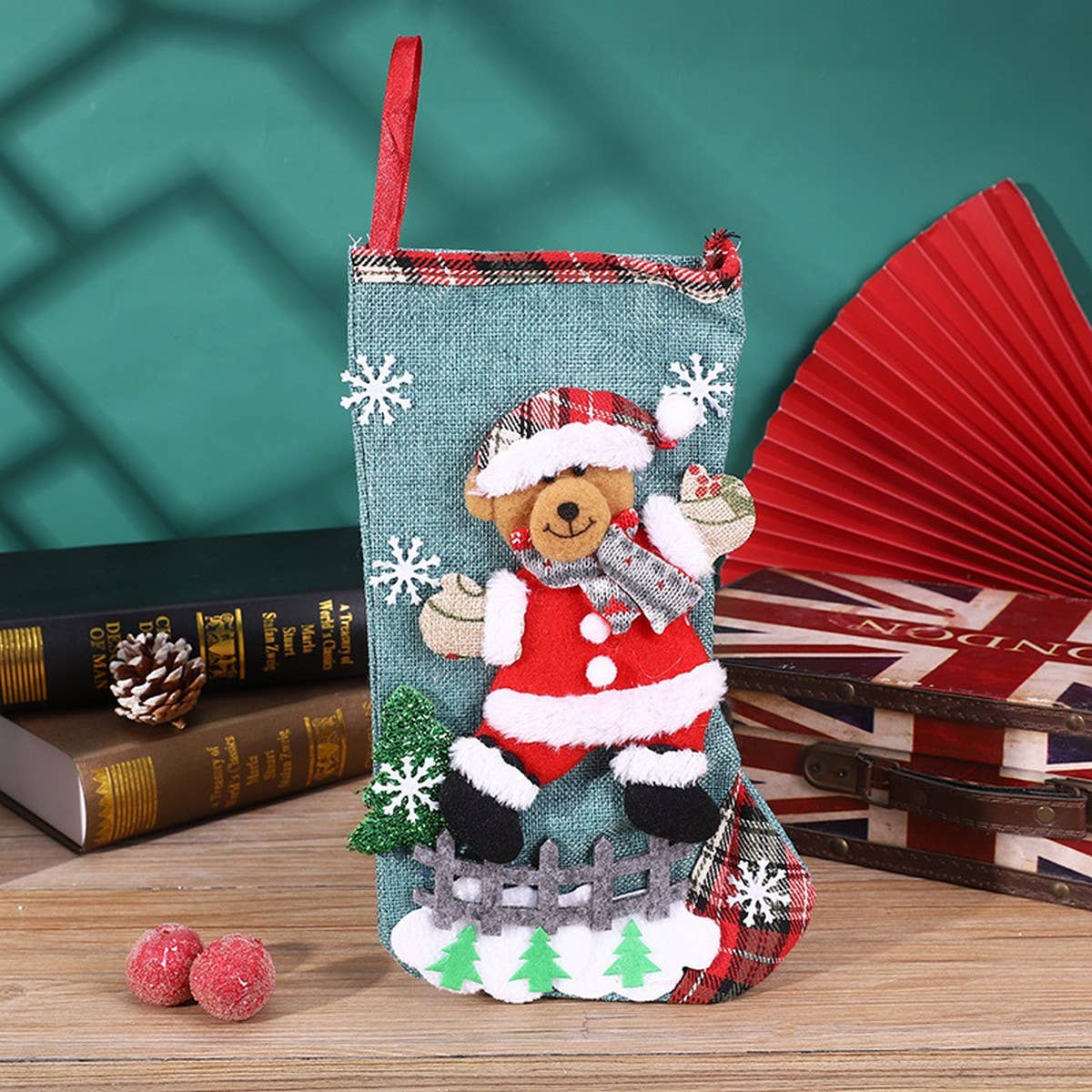 SEQUINED 3D SANTA CLAUS CHRISTMAS STOCKINGS