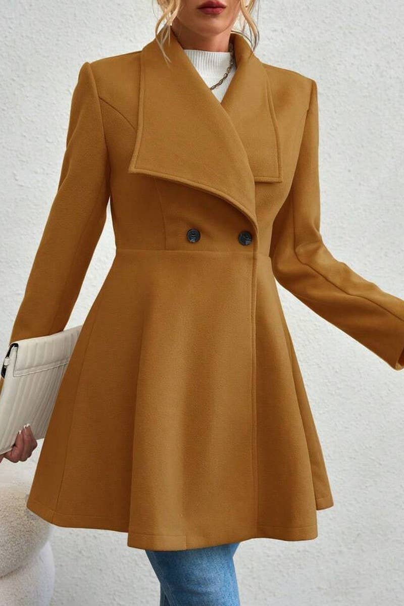 CWOCO00201_SOLID COLOR SLIM MID-LENGTH LAPEL WOOLEN COAT