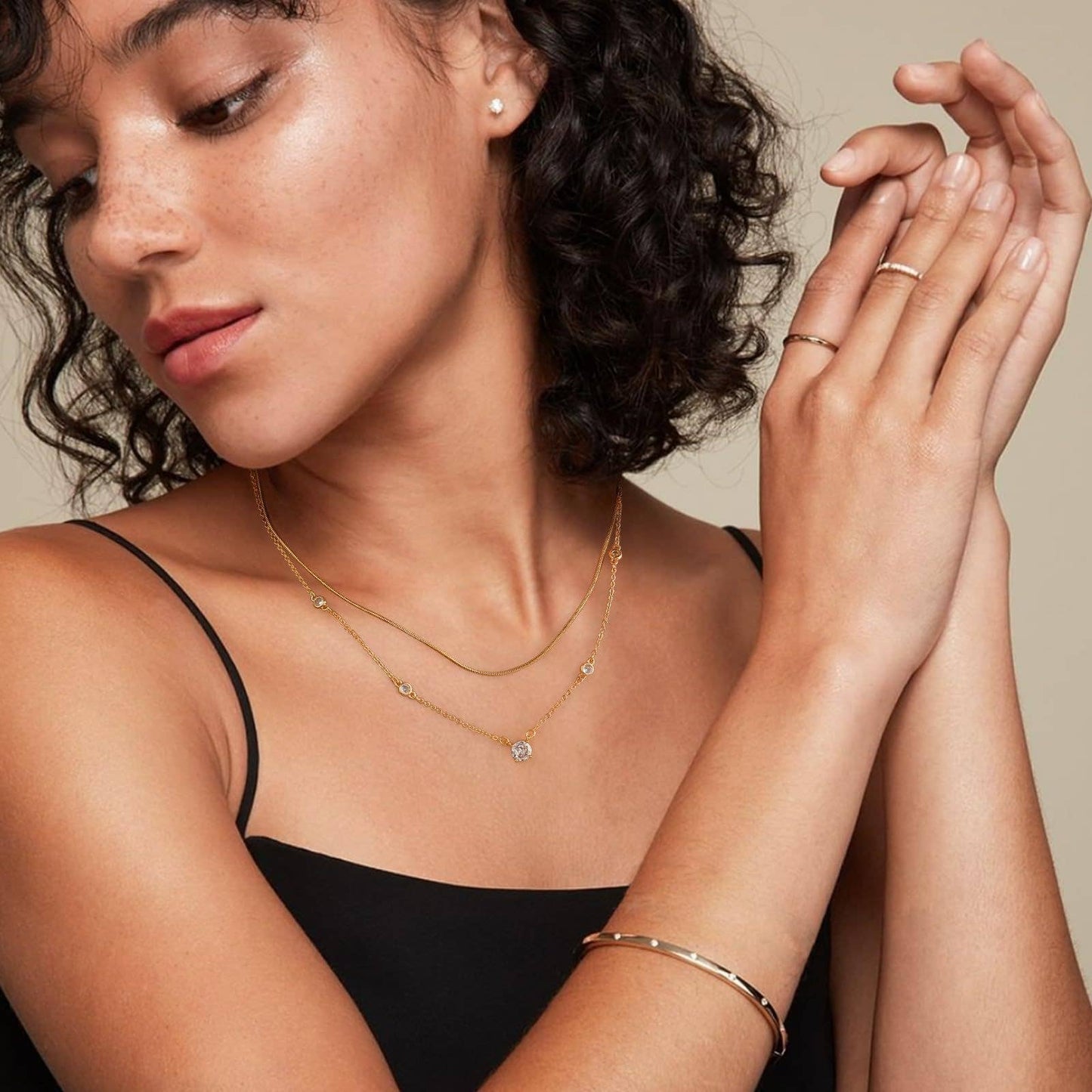 Round snake-bone zircon water drop necklace