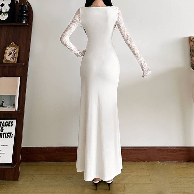 LACE PATCHWORK DESIGN HOLLOW SLIM DRESS