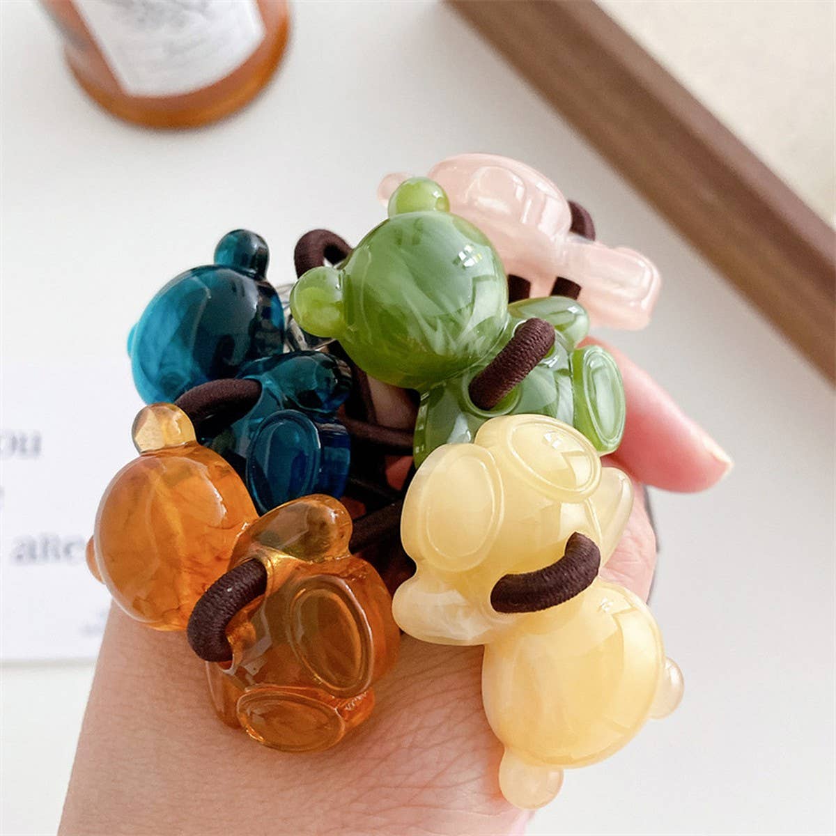 6PCS/SET ACRYLIC BEAR FLOWER BOW HAIR TIES_CWAHA0337