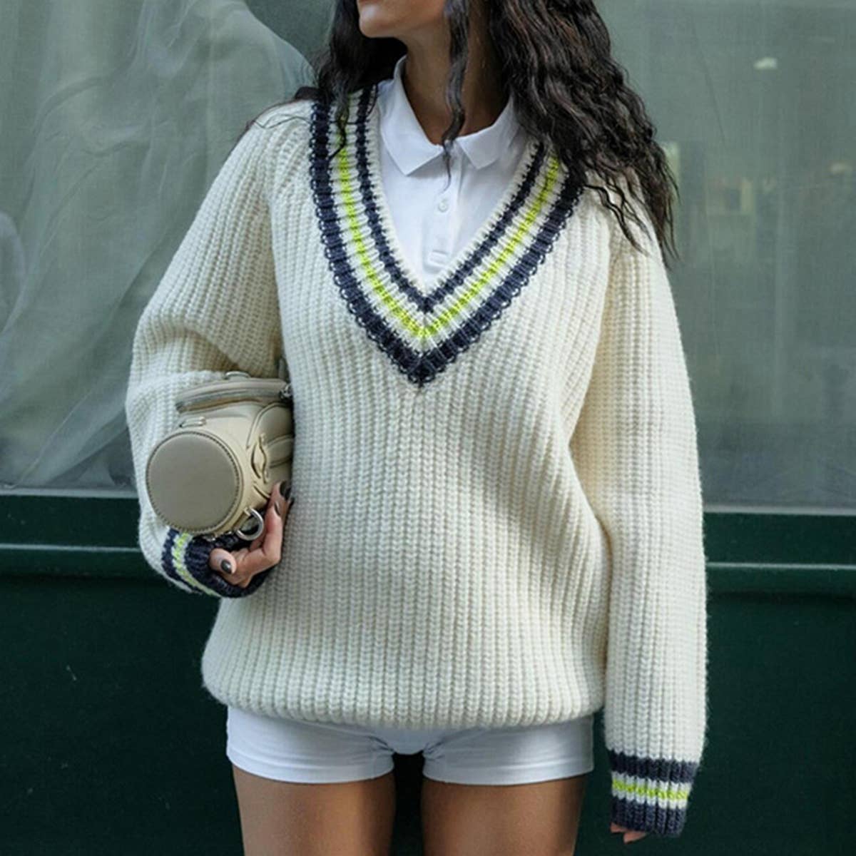 V-NECK LOOSE FASHION CONTRAST CASUAL KNITWEAR