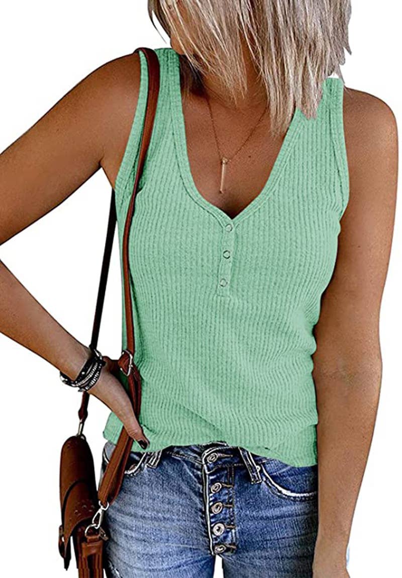 SOLID COLOR V-NECK BREASTED SLIM-FIT KNIT VEST