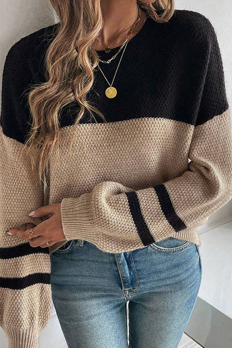 CWOSWL07351_COLORBLOCK CREWNECK KNIT PULLOVER SWEATER