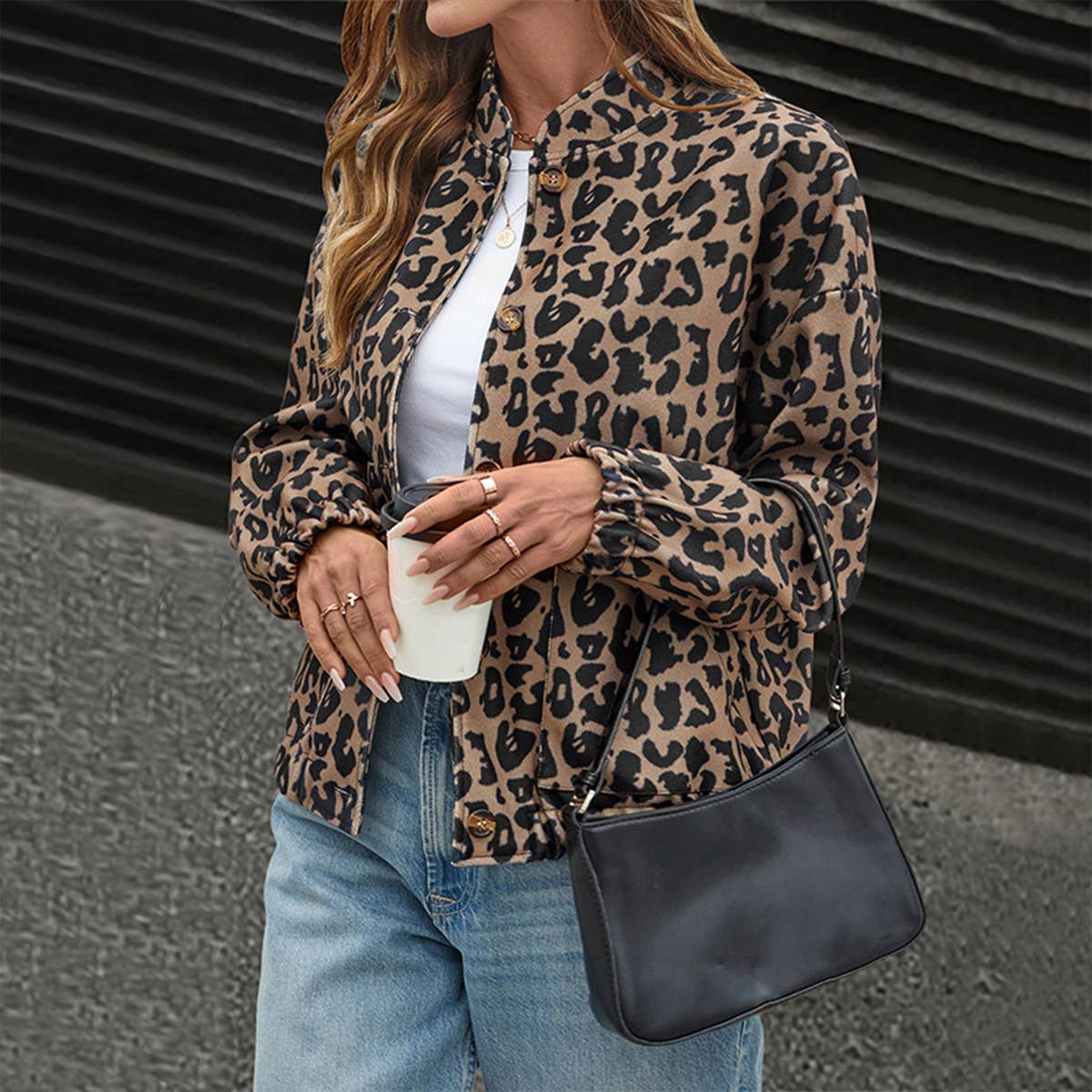 Fashionable long-sleeved leopard print jacket