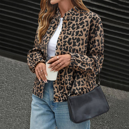 Fashionable long-sleeved leopard print jacket