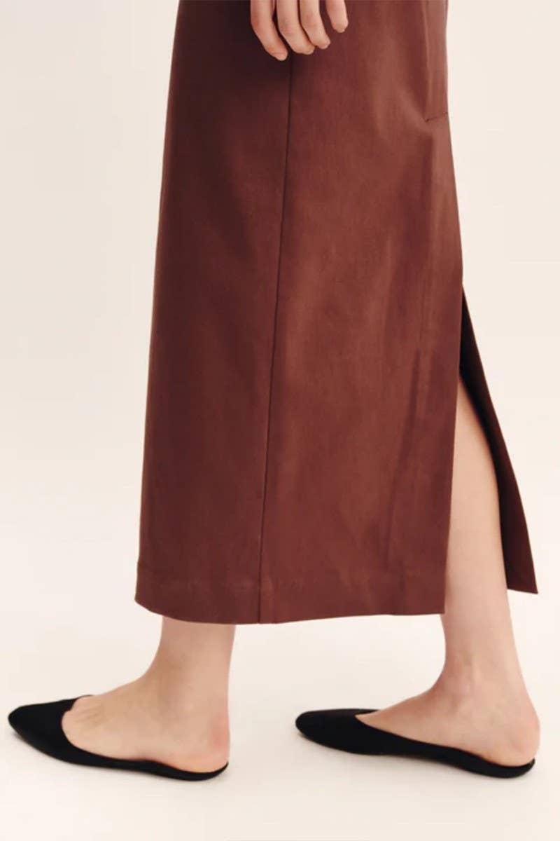 CWDMD5260_SOLID SQUARE NECK SLIM FIT COTTON-LINEN DRESS