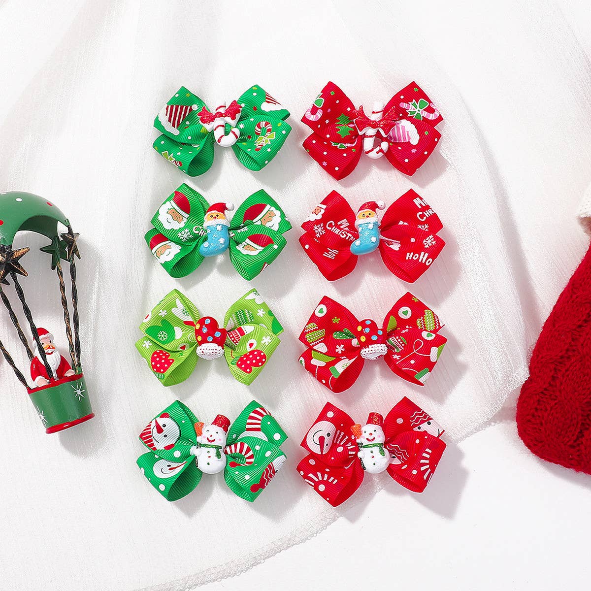 CHILDREN'S SANTA CLAUS PRINTED BOW HAIRPIN