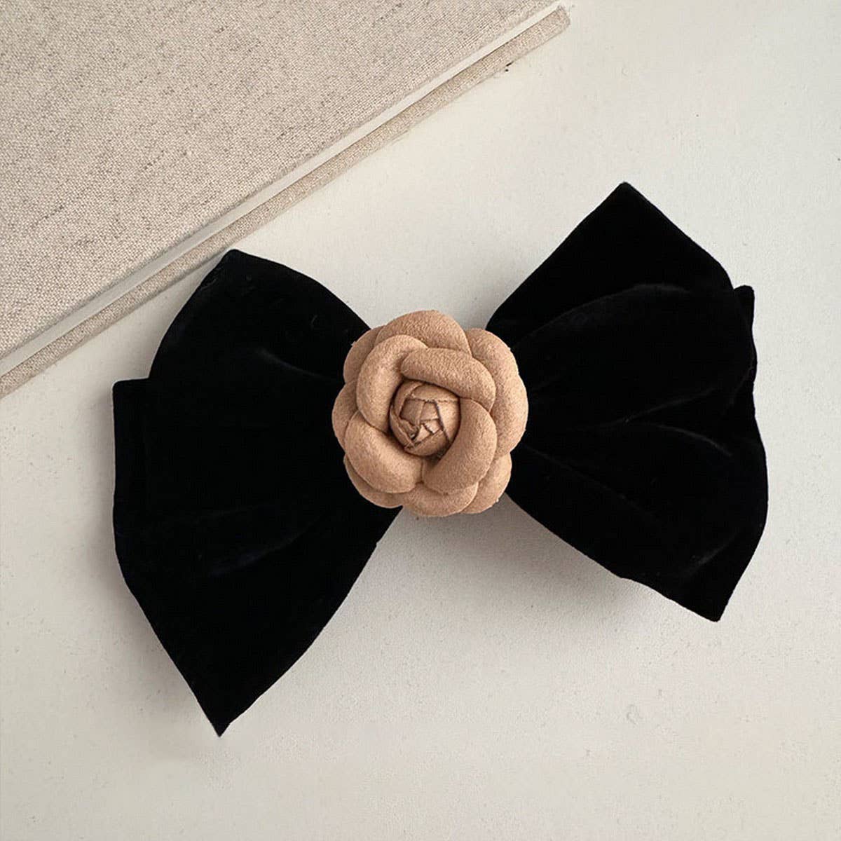 BLACK VELVET APRICOT CAMELLIA HAIR ACCESSORY_CWAHA4691