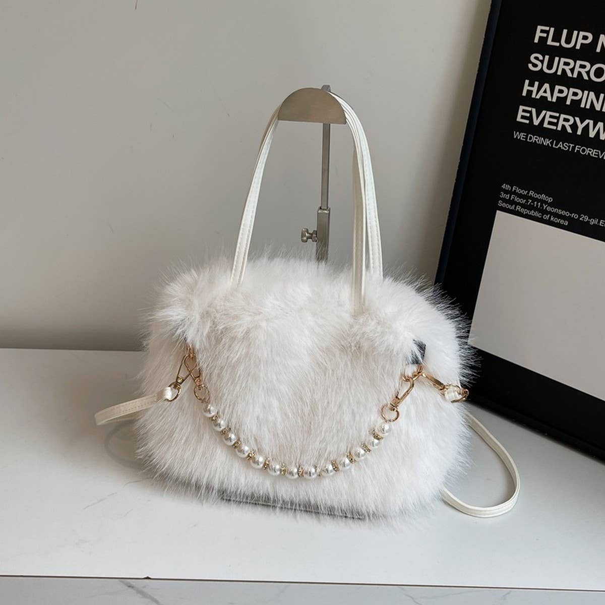WINTER FASHION PEARL SMALL SQUARE BAG PLUSH BAG_CWAB3964