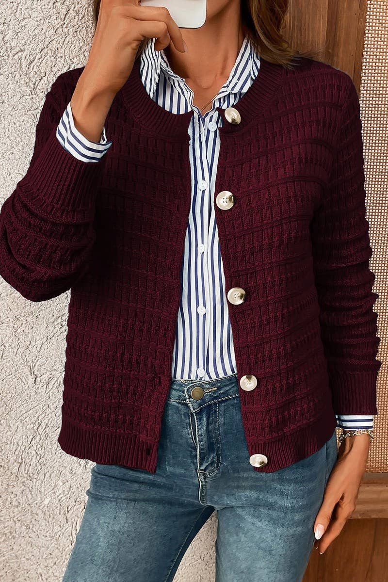 CWOCAL00612_SOLID COLOR KNIT CARDIGAN CASUAL SWEATER