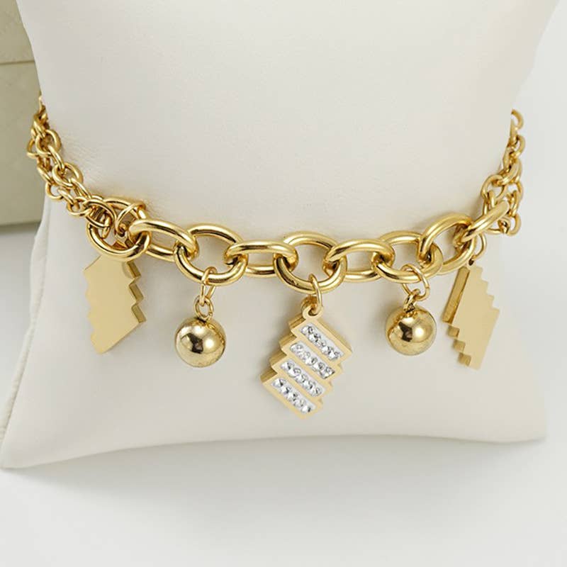 Stainless steel geometric diamond set fashion bracelet