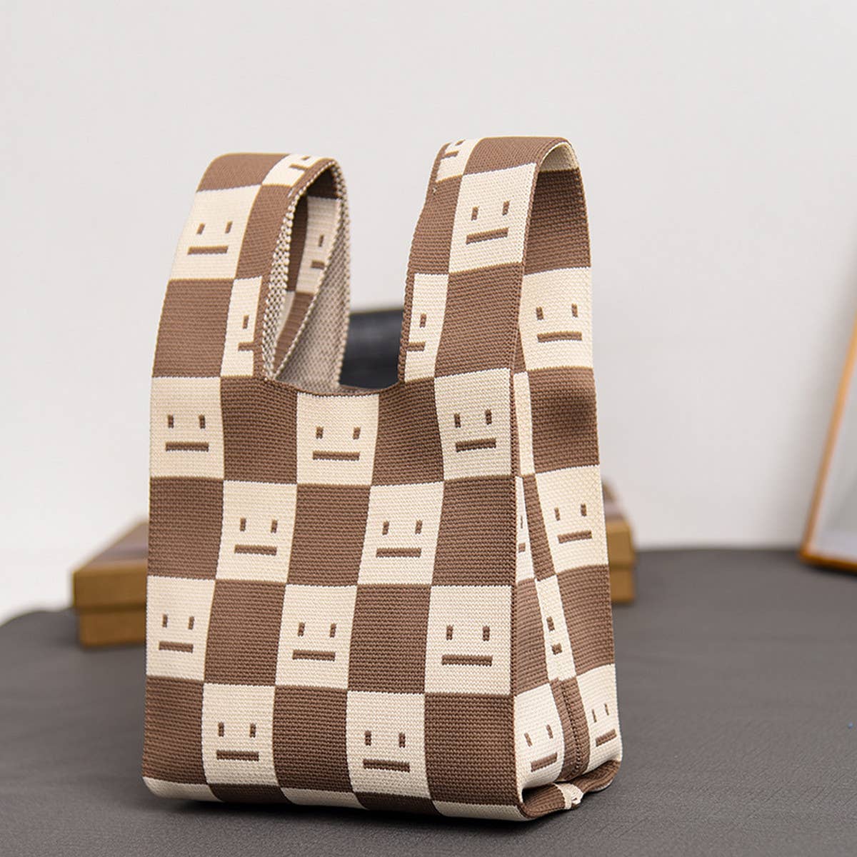 SMILING FACE PATTERN CROCHET HOBO HANDBAG PURSE_CWAB0883