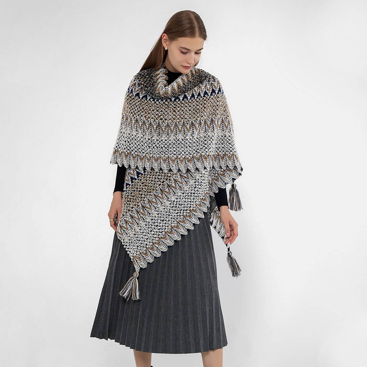 Vintage cashmere knitted jacquard shawl