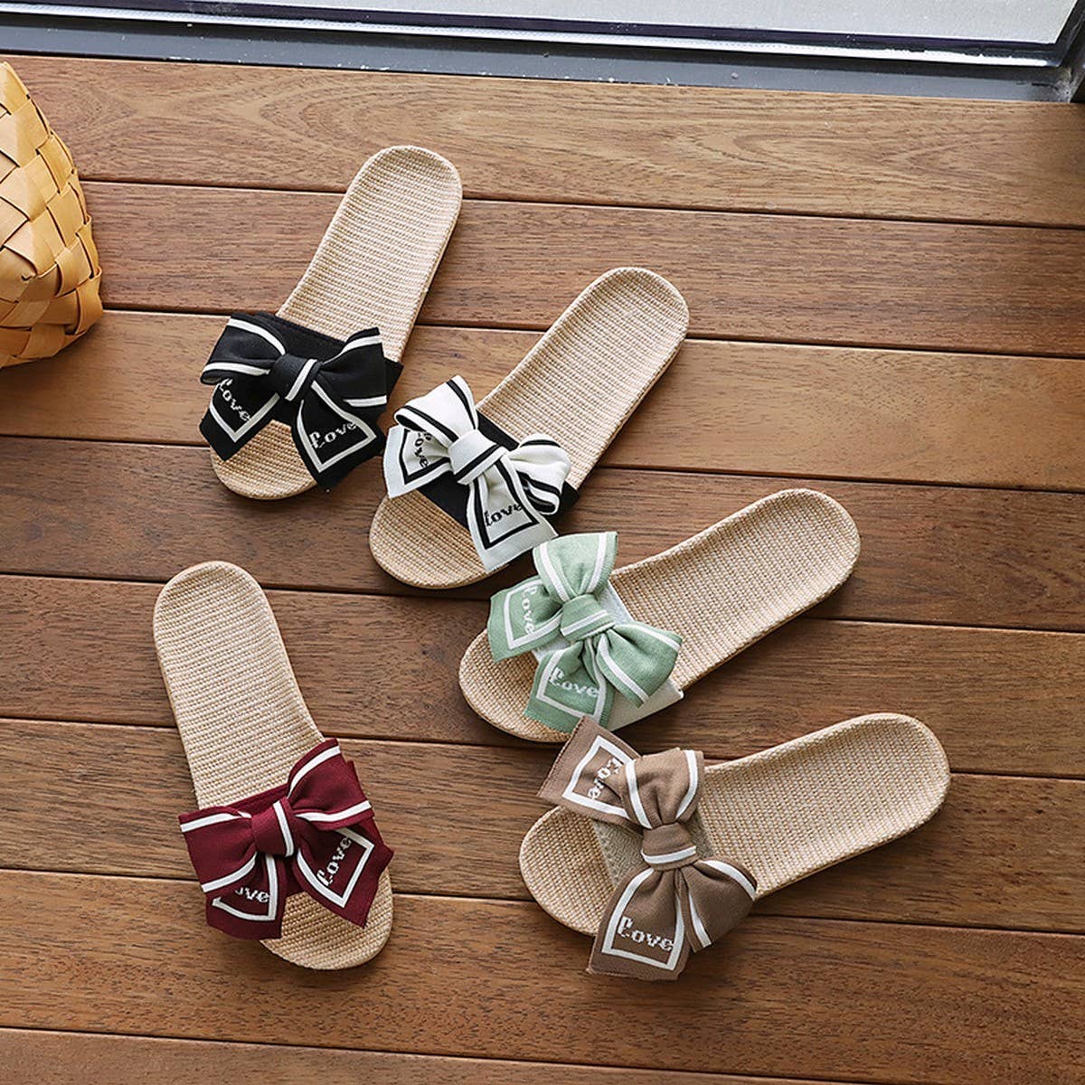Linen Bow Slippers with Soft Anti-Slip Sole