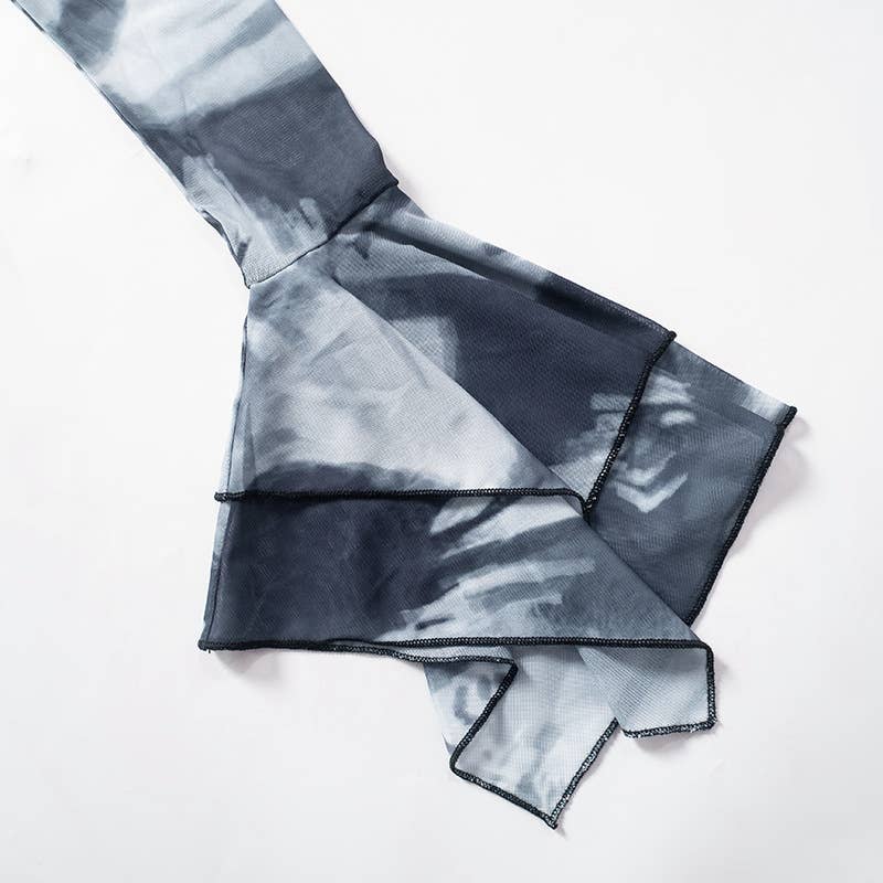 PRINTED CREW NECK DRESS WITH FLARED SLEEVES