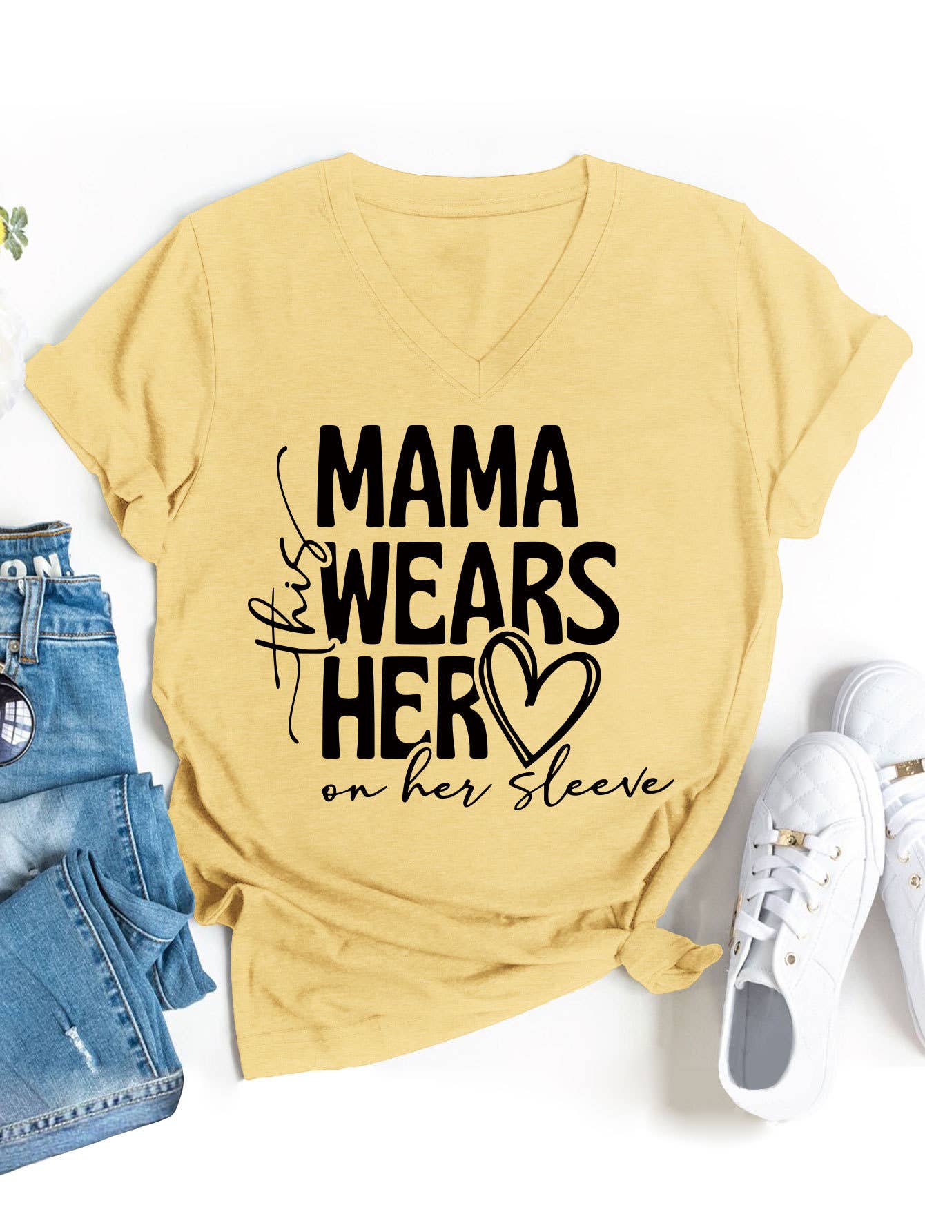 Simple Mother's Day V-neck blouse_CWTBLS0554