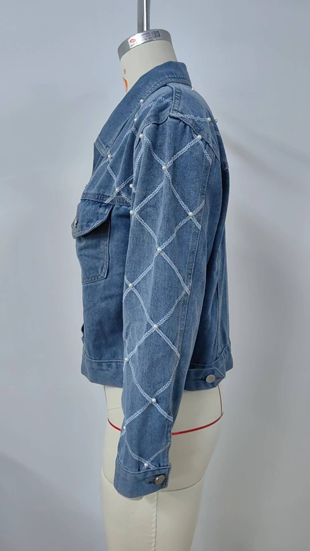 Wash denim embroidered beaded style coat