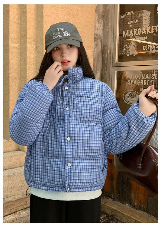 Plaid Collar Short Warm Cotton-Padded Jacket