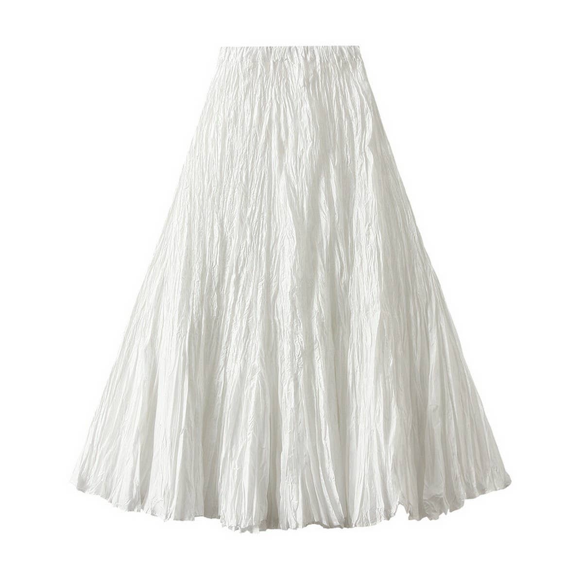 Loose Pleated A-Line Flared Casual Midi Skirt