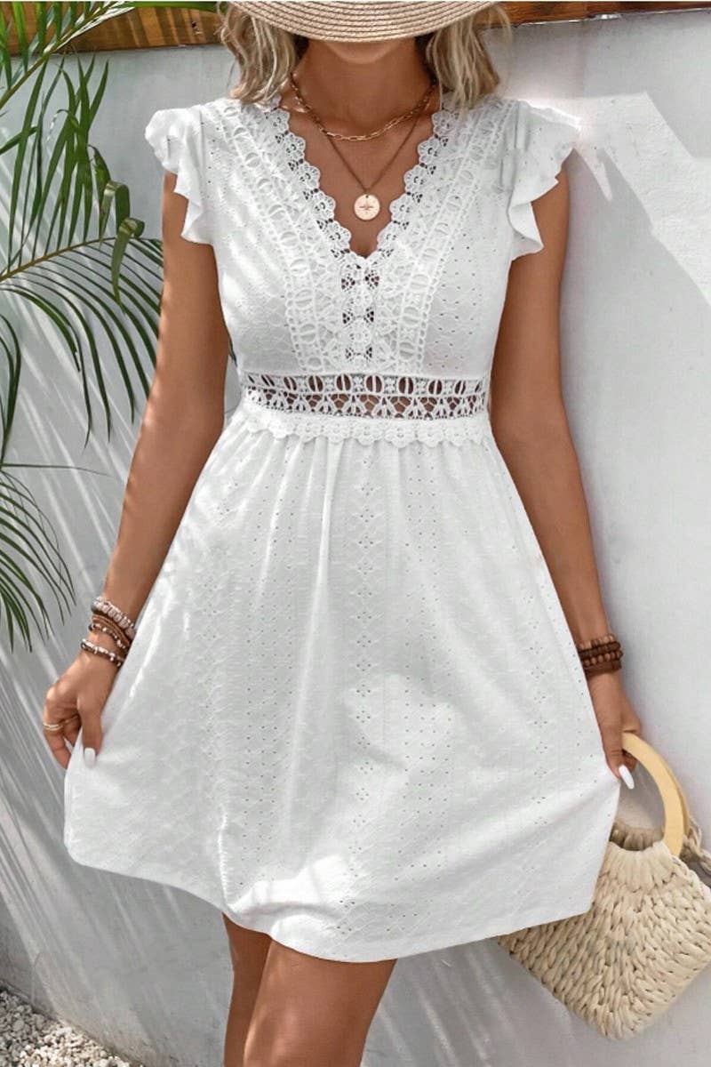 KNITTED JACQUARD CUTOUT BUTTERFLY SLEEVE DRESS