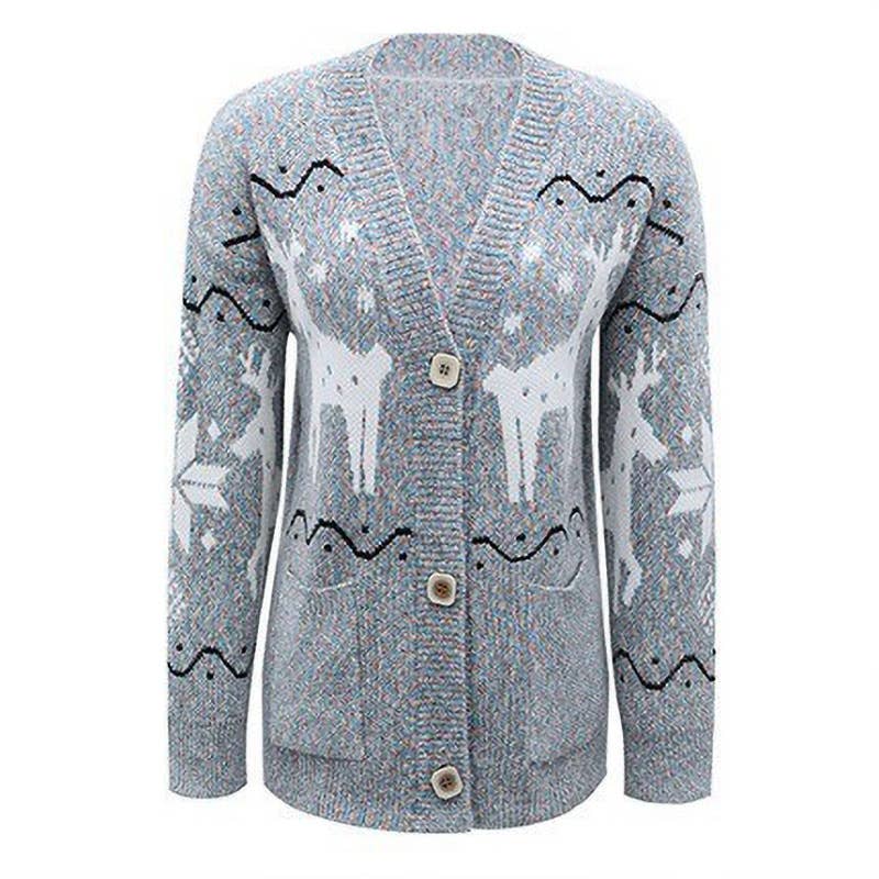 SINGLE BREASTED CHRISTMAS DEER JACQUARD CARDIGAN