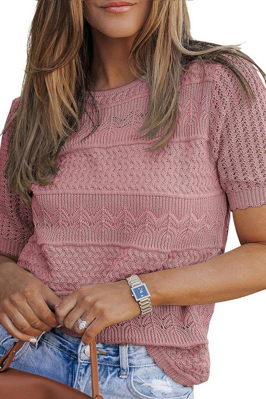 Cwtbls1817_Round Neck Hollow Sexy Knitted Crochet Sweater