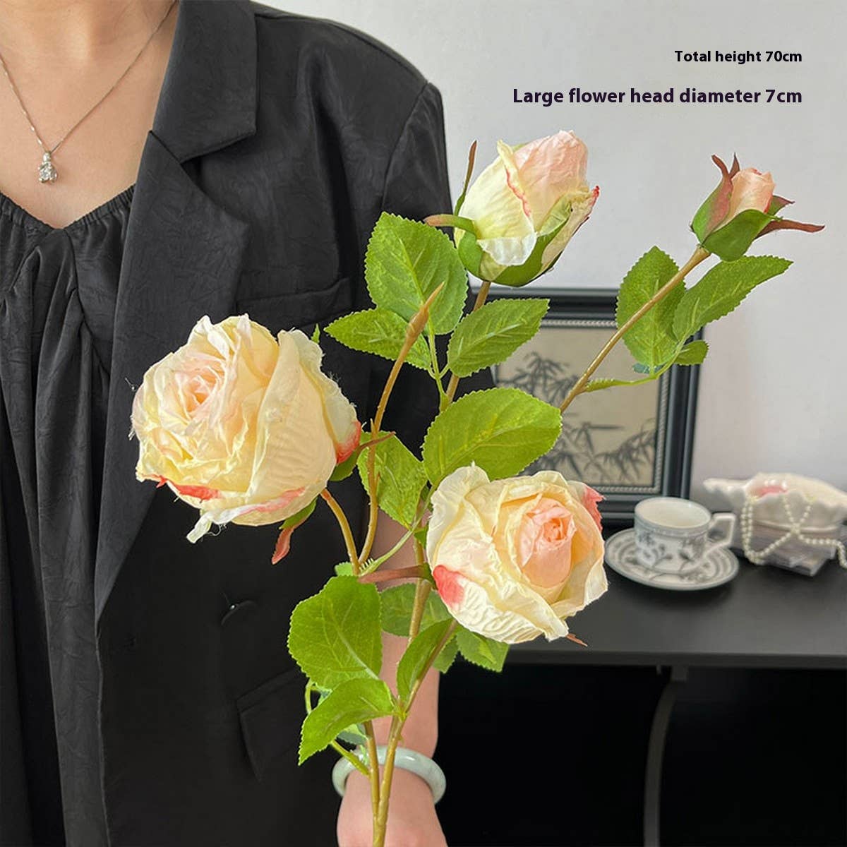 Single Stem 4-Head Country Style Burnt Edge Roses_CWMM6473