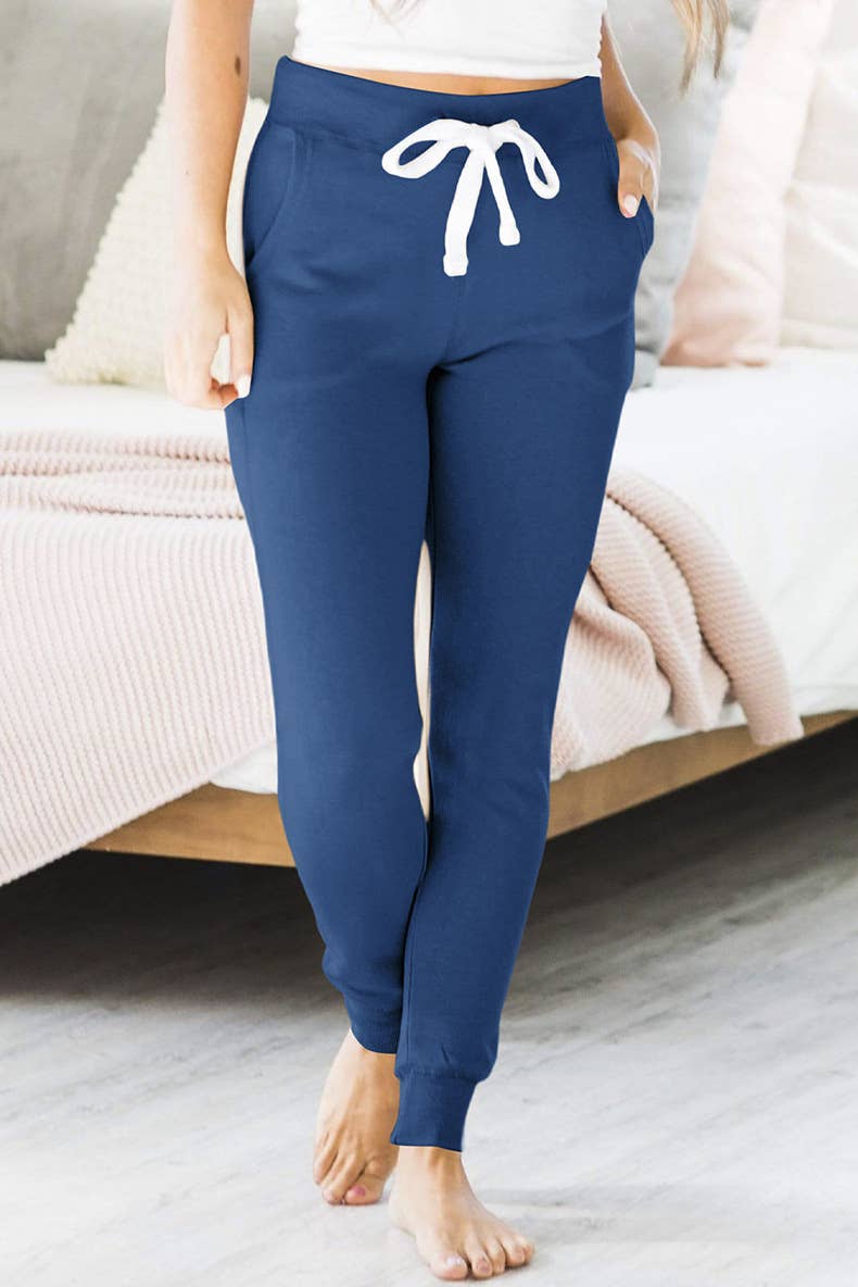 SOLID COLOR DRAWSTRING LEG SPORTS STYLE PANTS