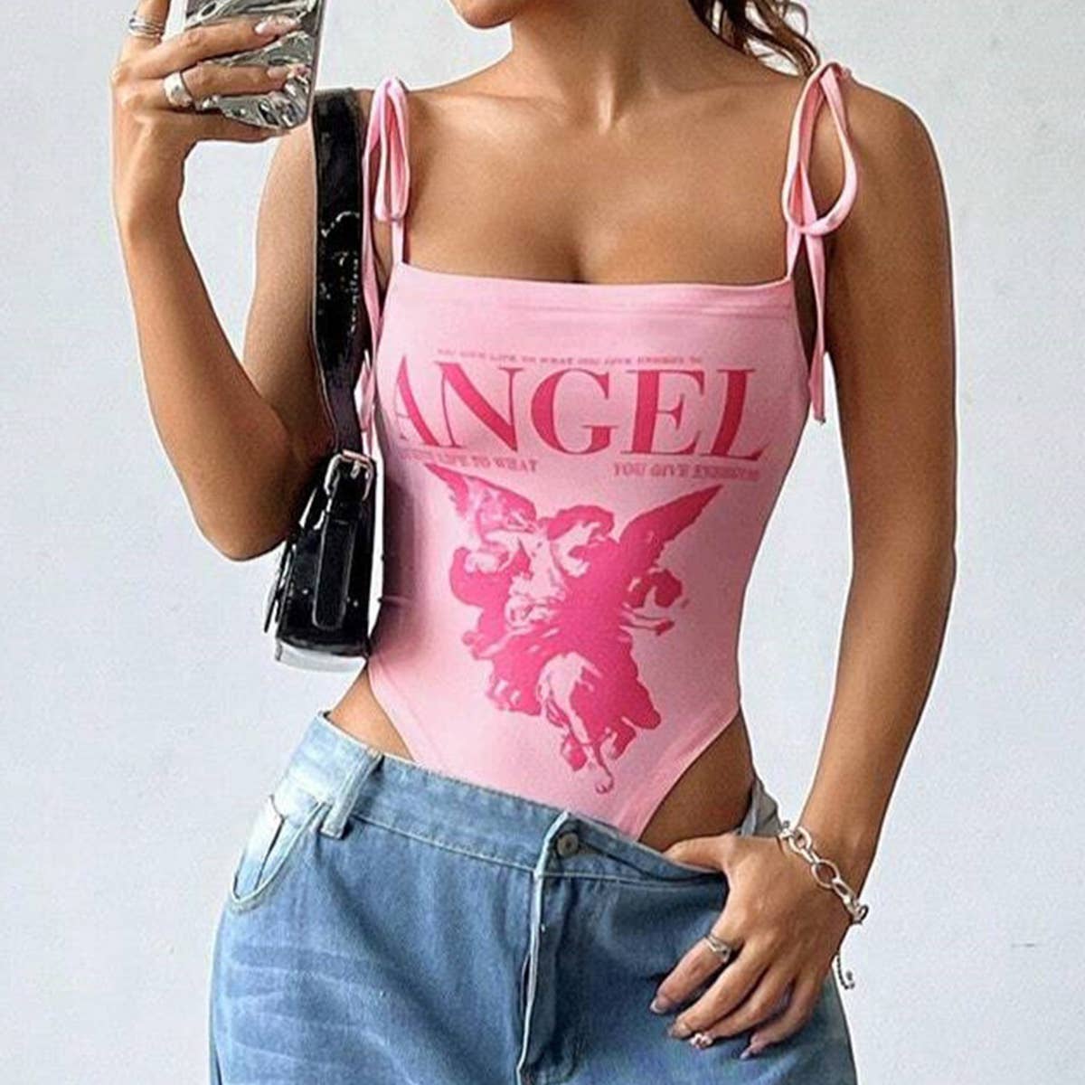 Sexy european style print tie design bodysuit