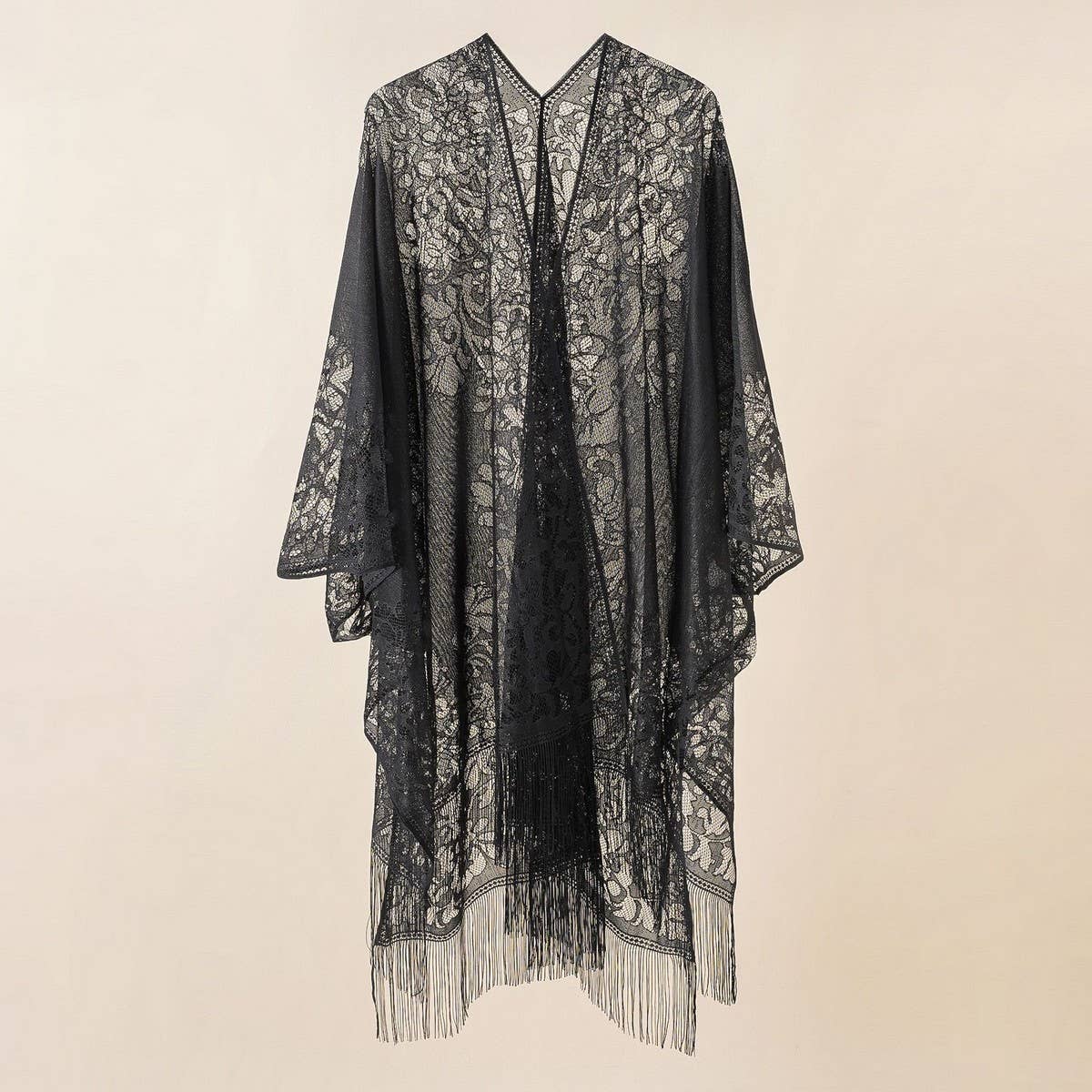 TASSEL LACE FRONT OPEN KIMONO FOR SUMMER WOMENS