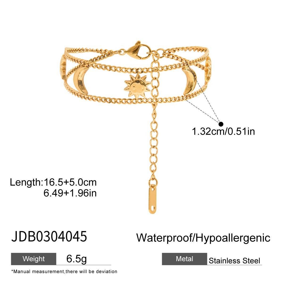 Classic 18K Gold Sun & Moon Stainless Bracelet