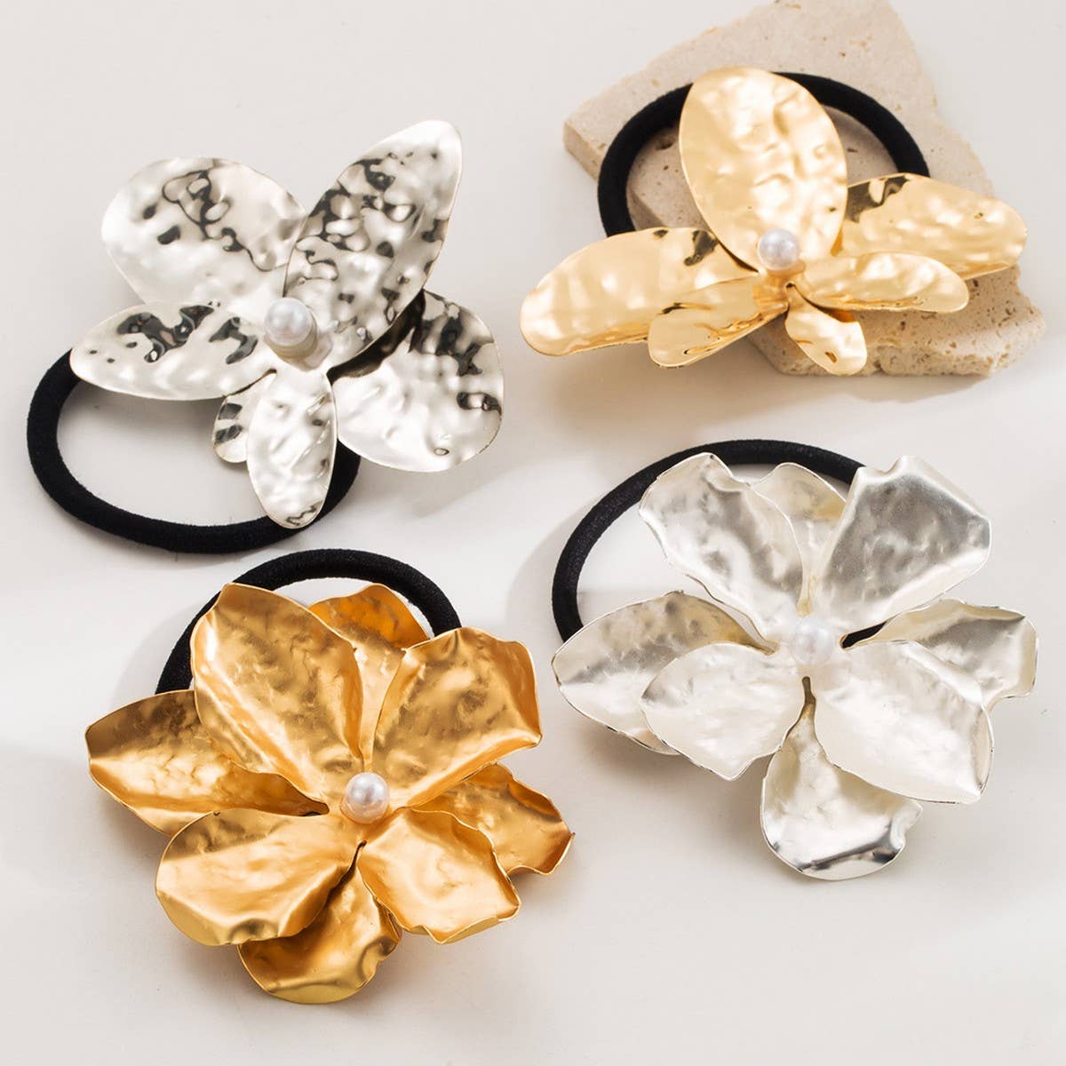 Metal Flower Ponytail Holder ? Sweet & Stretchy