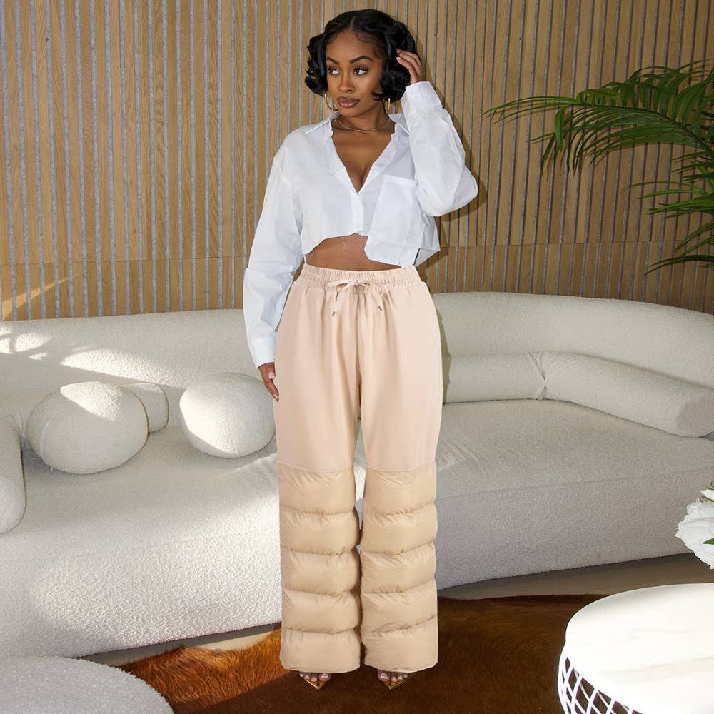 SPLICED COTTON PADDED FASHION CASUAL PANTS