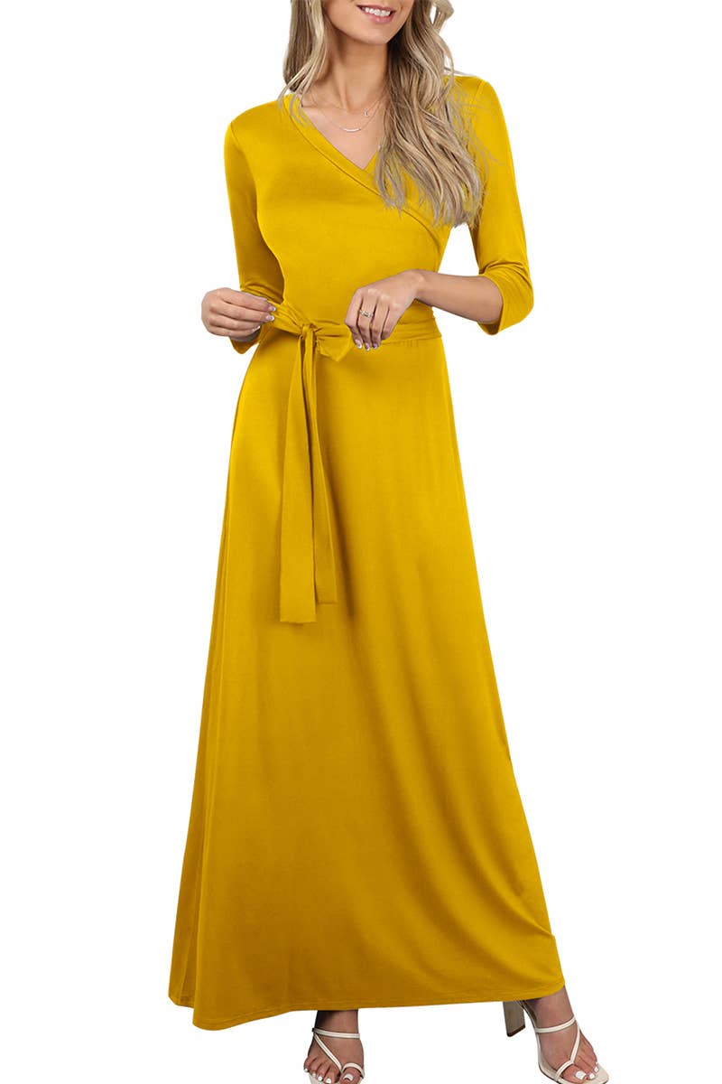 AWDMD283_3/4 Sleeve Knit Long Dress