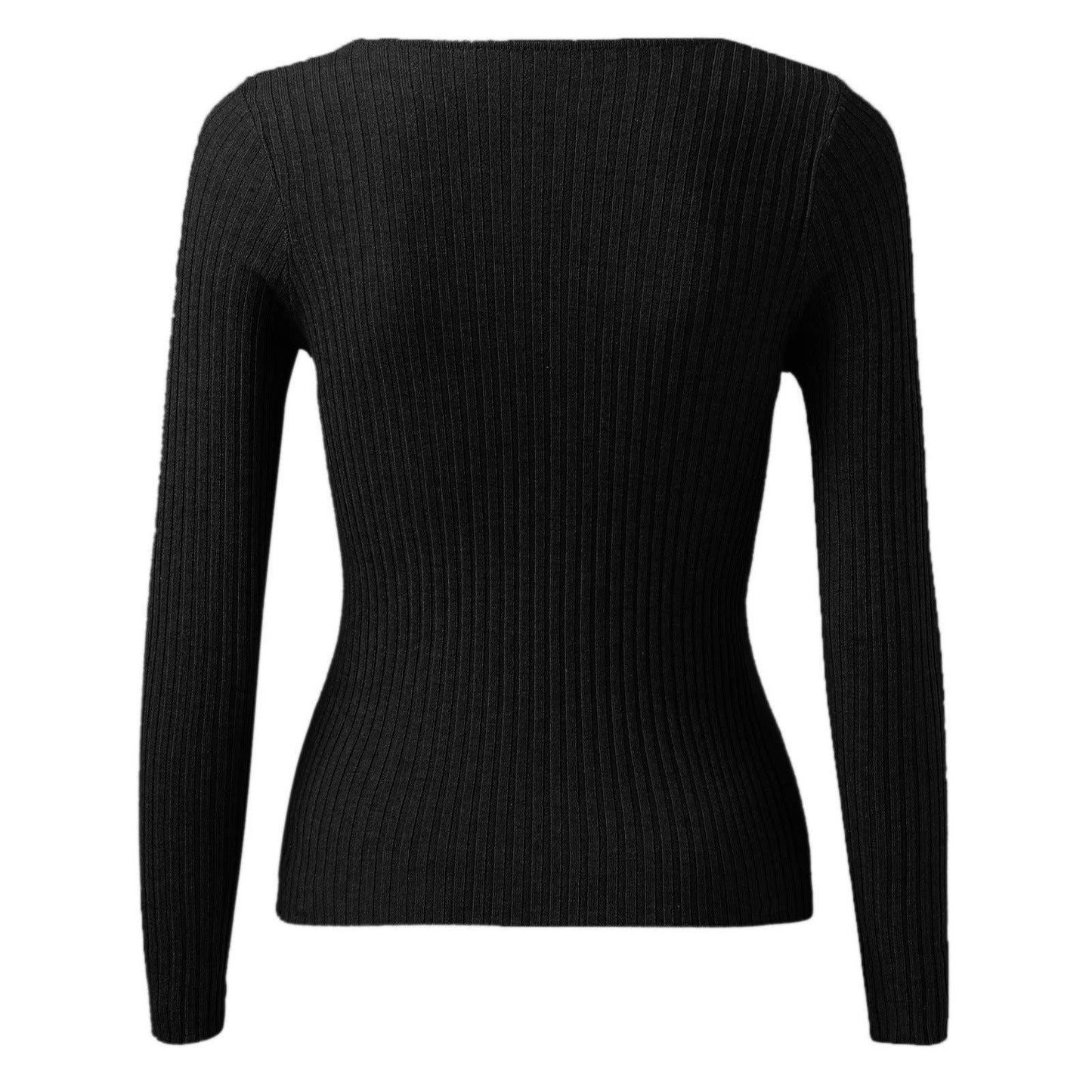 Sexy cut-out pullover solid-color knitted top
