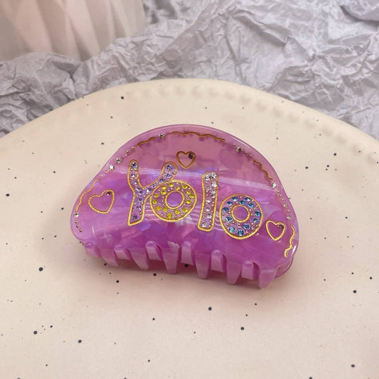 HAIR CLAW CLIP WITH YOLO LETTERS AND RHINESTONES