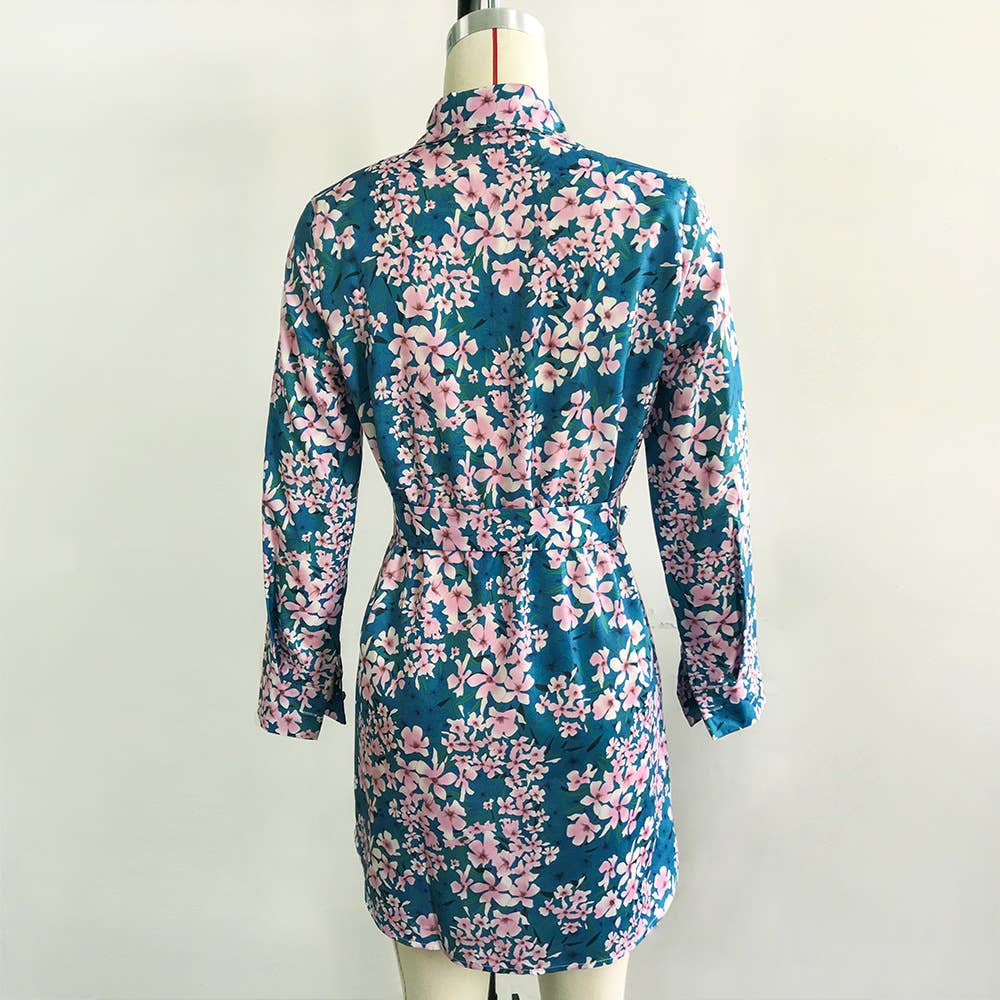 Stylish lapel high waist button-up short dress