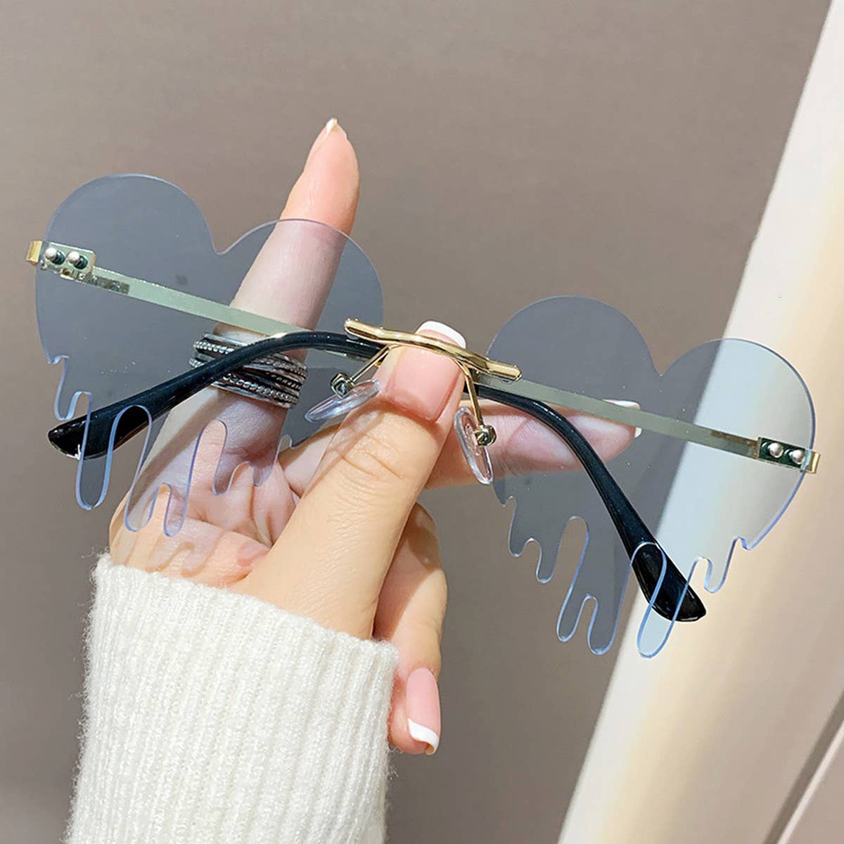 WATER DROPS HEART TEARS FRAMELESS CUT EDGE GLASSES