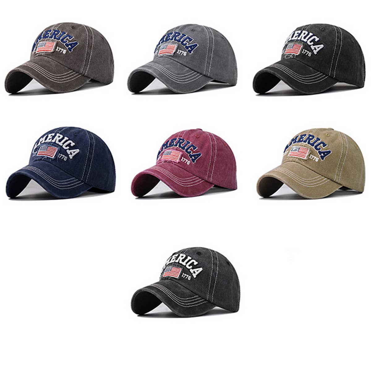 Cotton Washed Flag Embroidered Baseball Cap CWAH1375