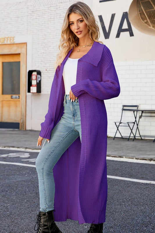 CWOCAL0753_SOLID COLOR LAPEL LONG SWEATER KNITTED CARDIGAN